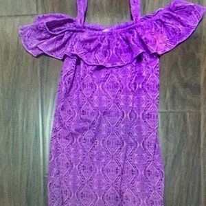 Purple Lace Off-Shoulder Dress